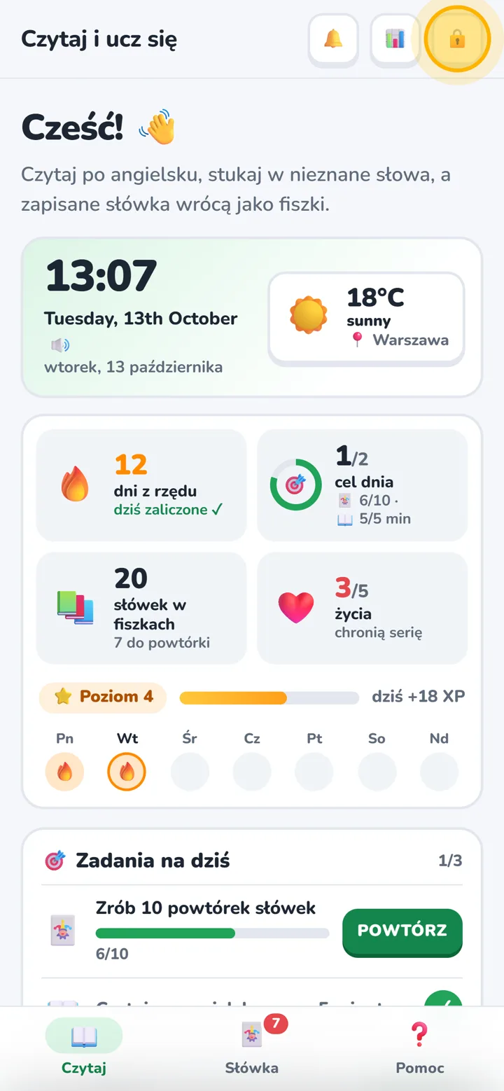 Kłódka konta na ekranie głównym