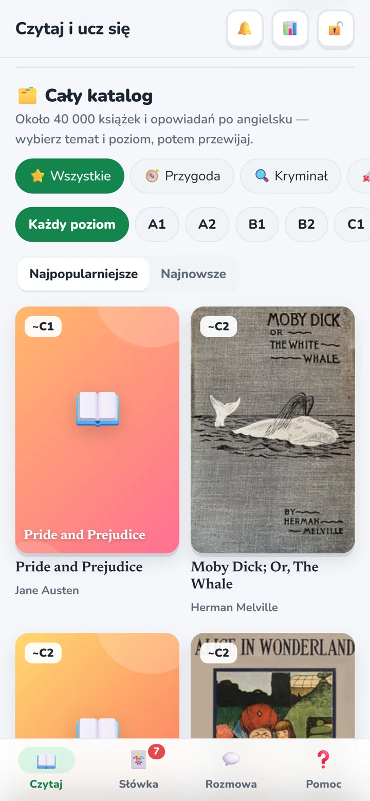 Cały katalog z tematami i poziomami