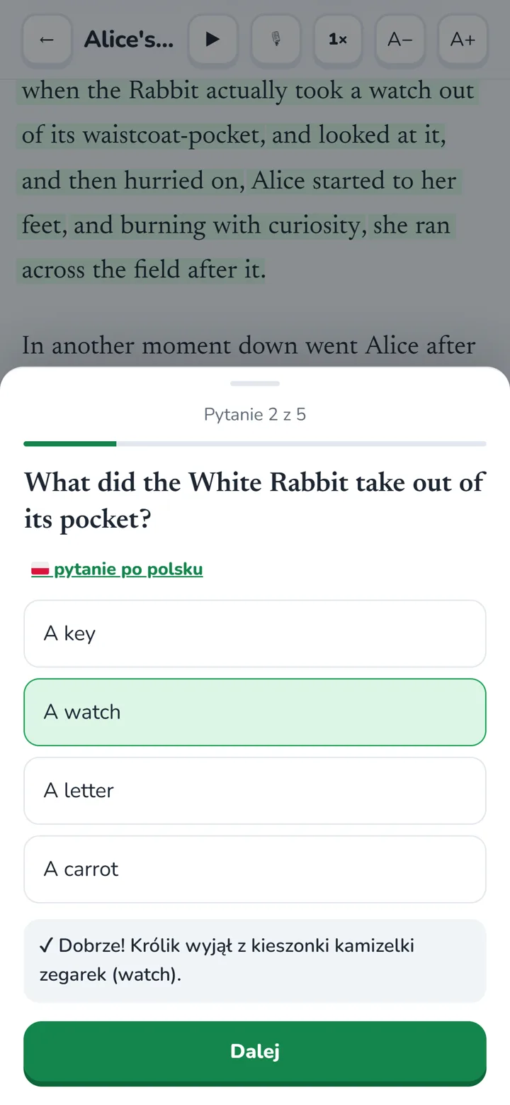 Pytanie quizu z wyjaśnieniem