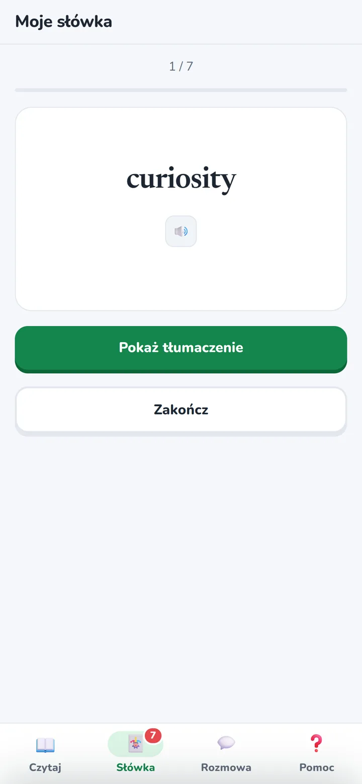 Fiszka przed odkryciem tłumaczenia