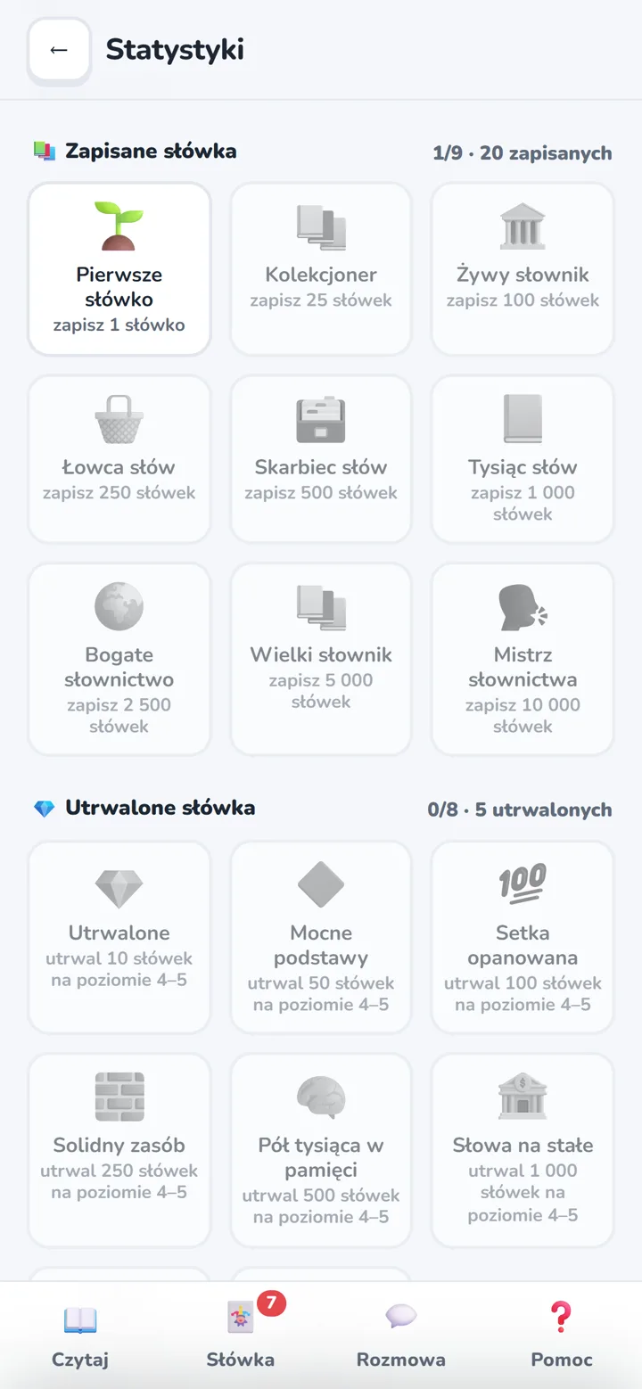 Zdobyte i jeszcze zablokowane odznaki