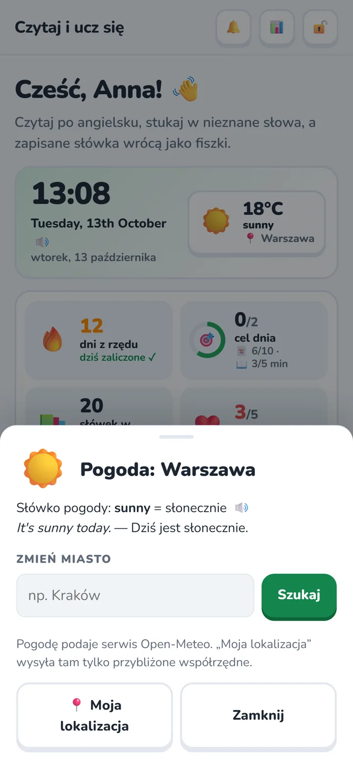 Pogoda ze słówkiem po angielsku