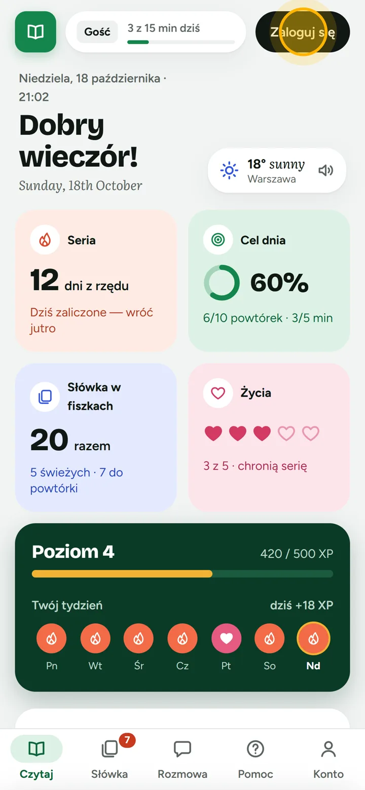 Przycisk Zaloguj się w nagłówku