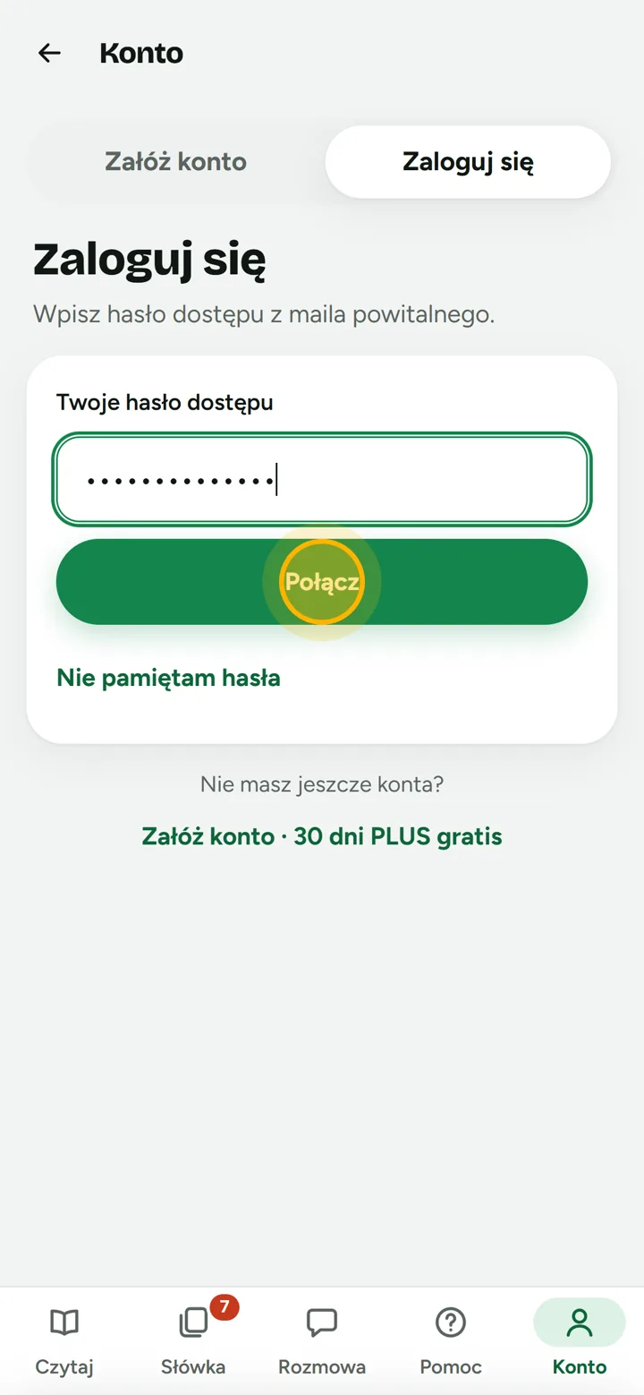 Ekran logowania z wpisanym hasłem