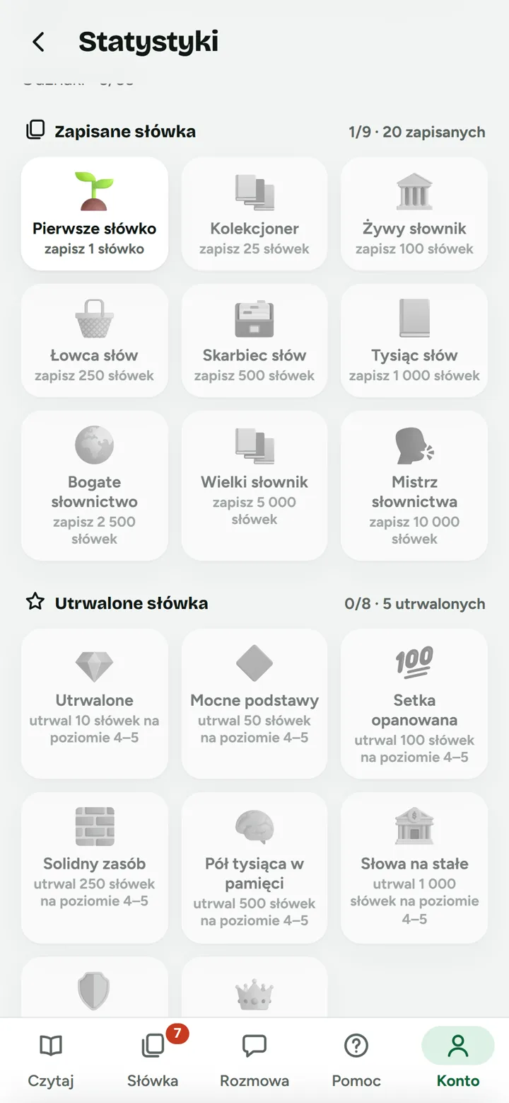 Zdobyte i jeszcze zablokowane odznaki