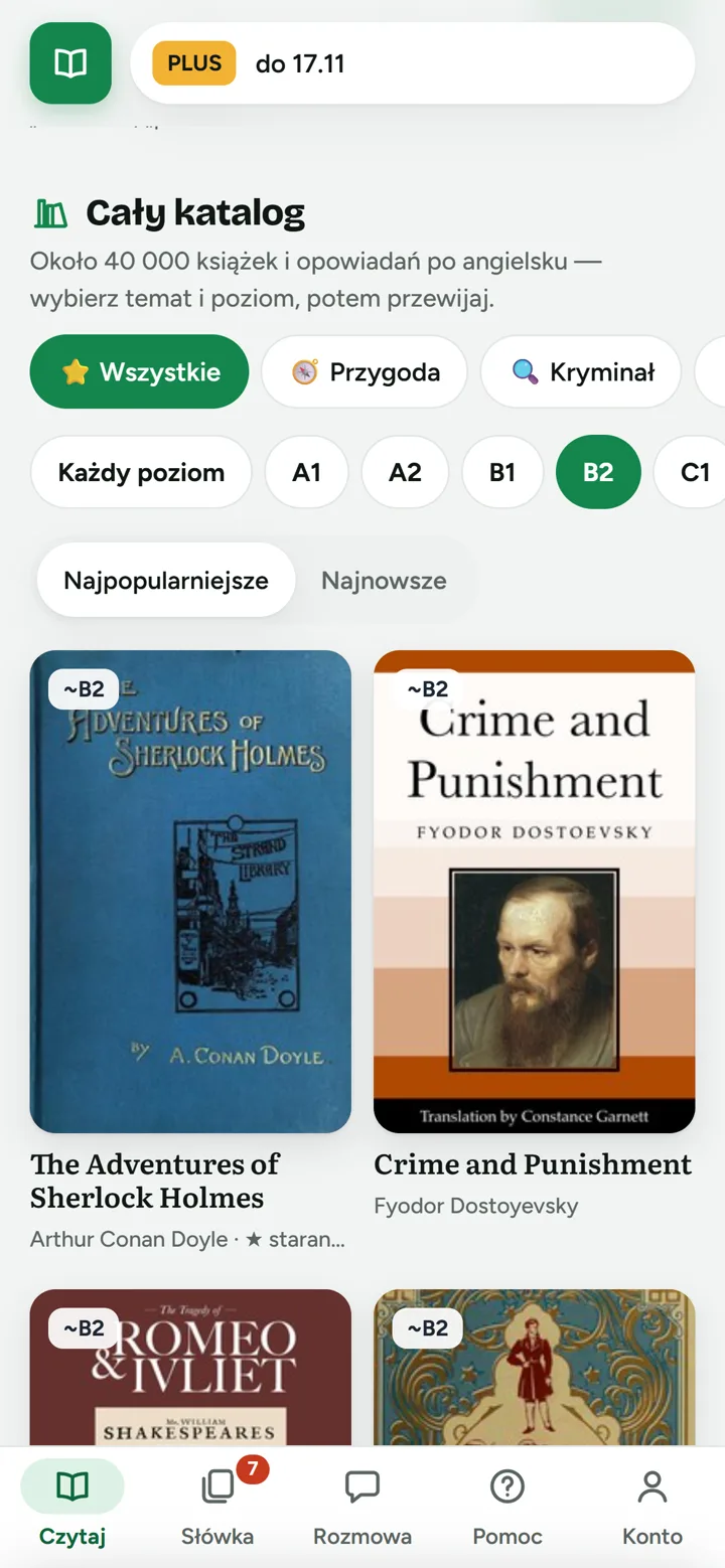 Katalog przefiltrowany do poziomu B2