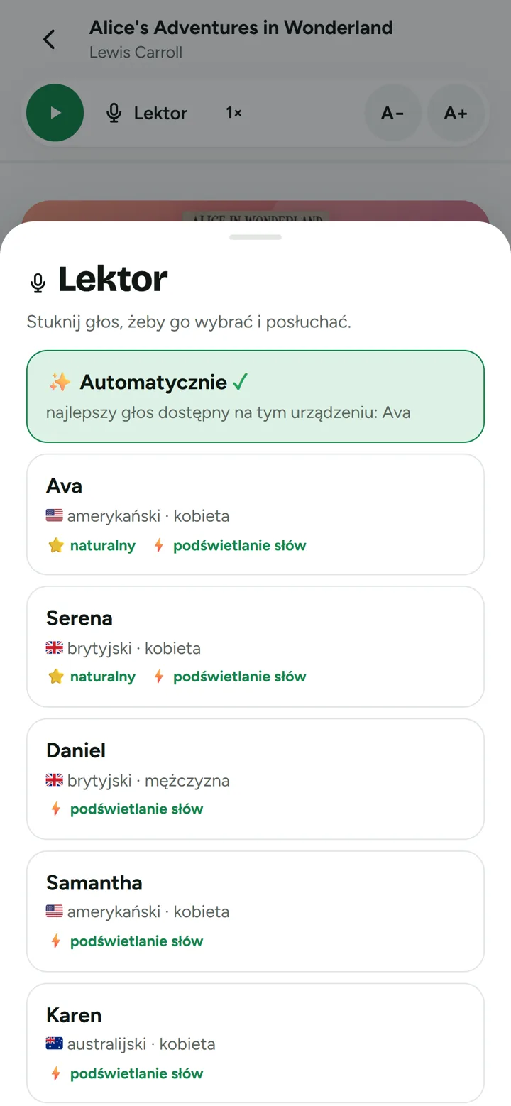 Wybór lektora: głosy z akcentem i oznaczeniami