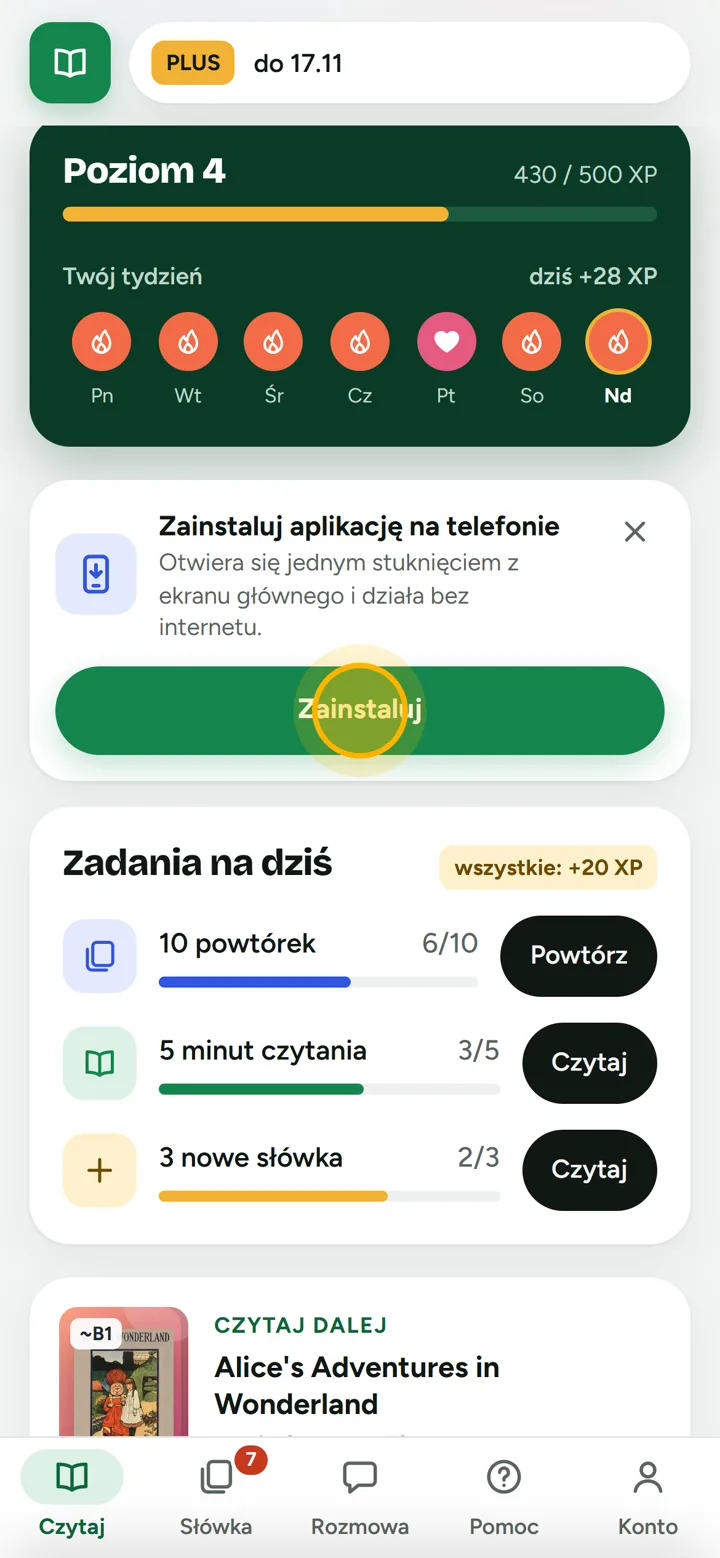Karta Zainstaluj aplikację na ekranie głównym